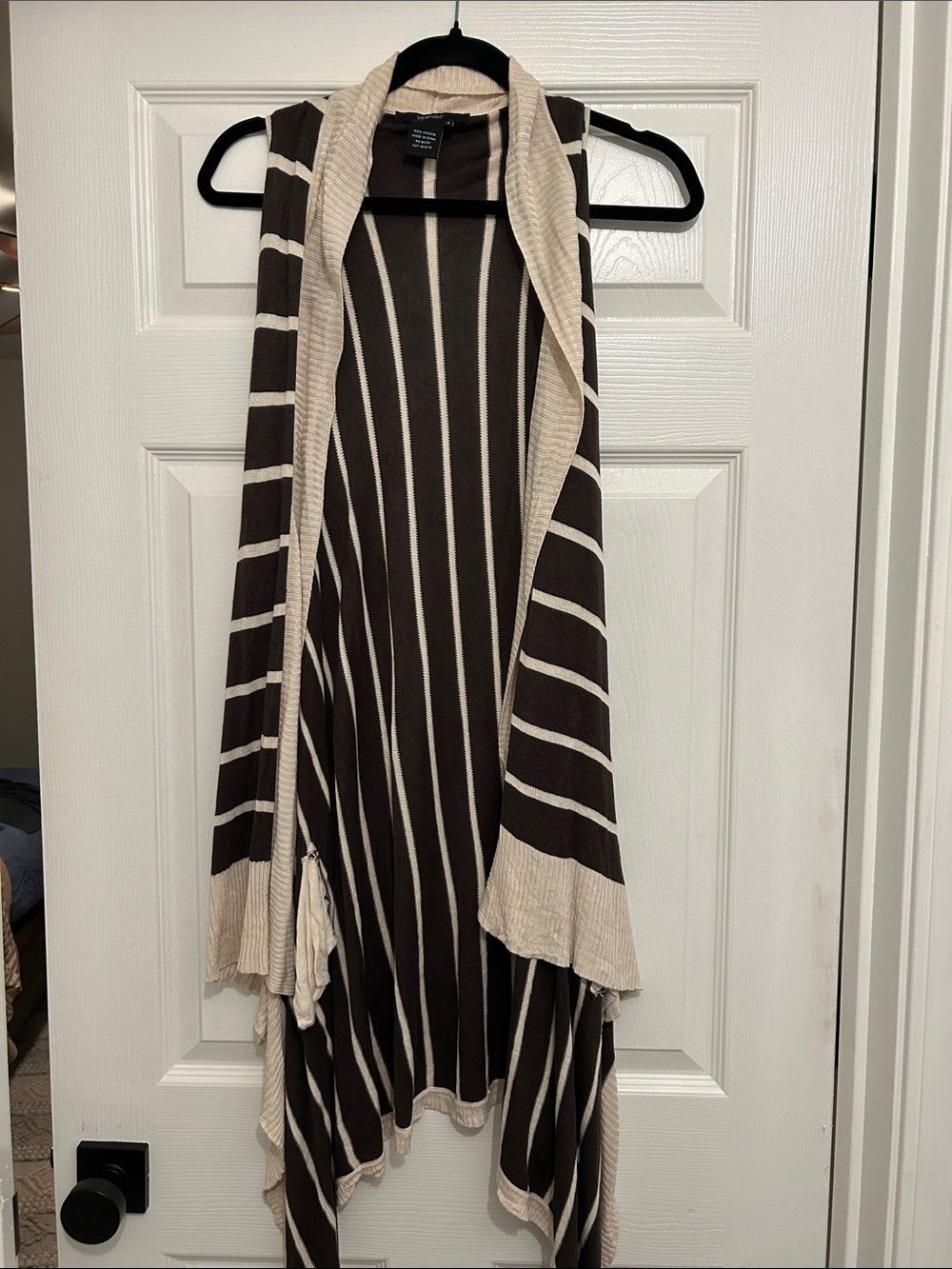 Vertigo green Brown & Cream Striped Hooded Open-Front Vest 🤍